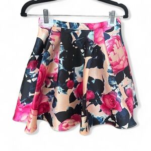 Pink Navy Floral Skater Mini Skirt XS B Darlin